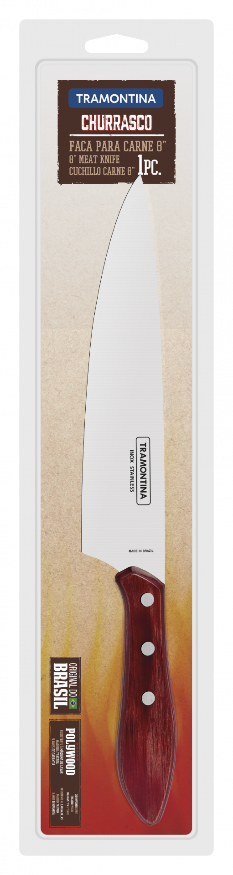 Faca De Carne Para Cozinha Aço Inox 8" Polywood Tramontina