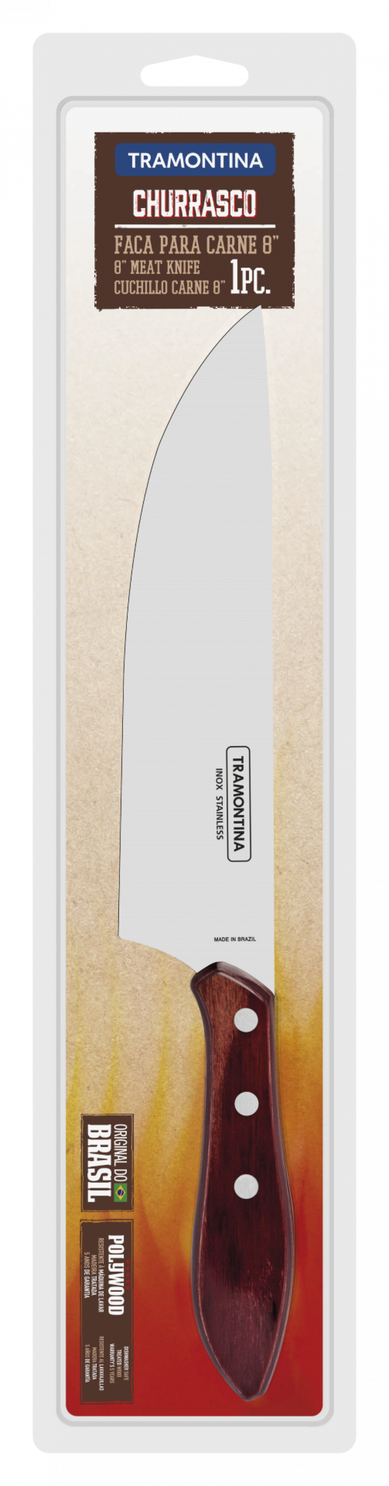 Faca De Carne Para Cozinha Aço Inox 8" Polywood Tramontina