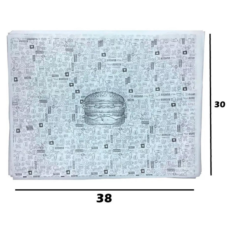 Papel Embala Lanche Hamburguer 30x38 25Gr Pluma 500 Unidades