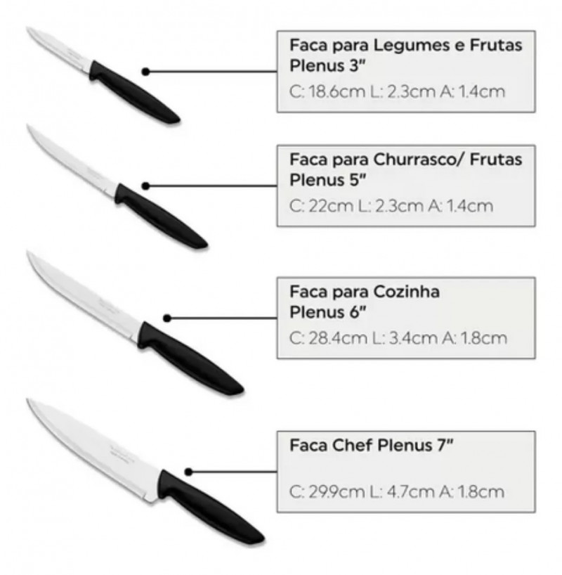 Faca Jogo De Facas Faqueiro Tramontina Plenus 4pç 23498/064