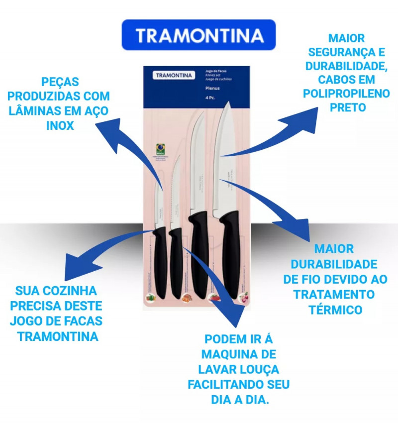 Faca Jogo De Facas Faqueiro Tramontina Plenus 4pç 23498/064