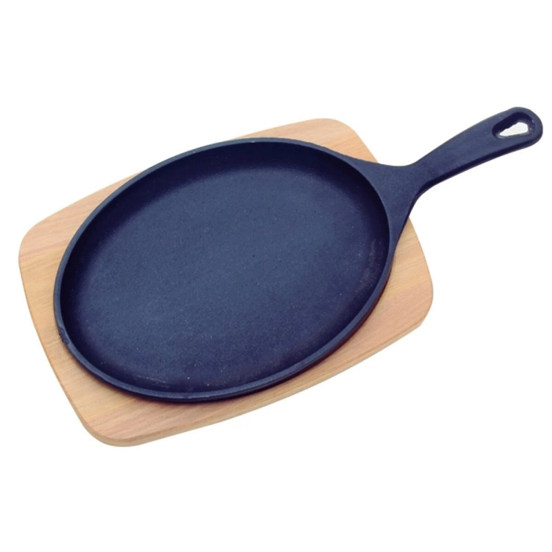 Conjunto Tábua de Madeira e Chapa De Ferro Fundido Mix Grill