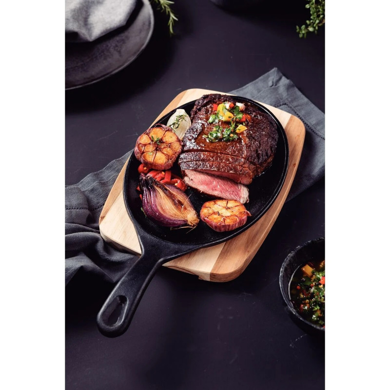 Conjunto Tábua de Madeira e Chapa De Ferro Fundido Mix Grill