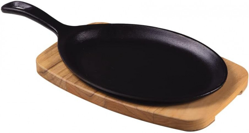 Conjunto Tábua de Madeira e Chapa De Ferro Fundido Mix Grill