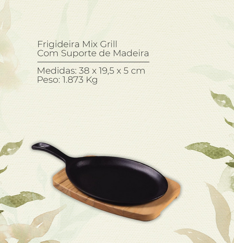 Conjunto Tábua de Madeira e Chapa De Ferro Fundido Mix Grill