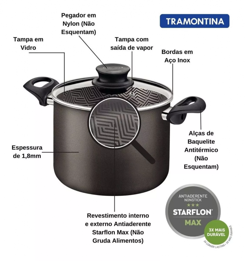 Caldeirão Tramontina Paris Antiaderente Chumbo 28 cm 11,8 L