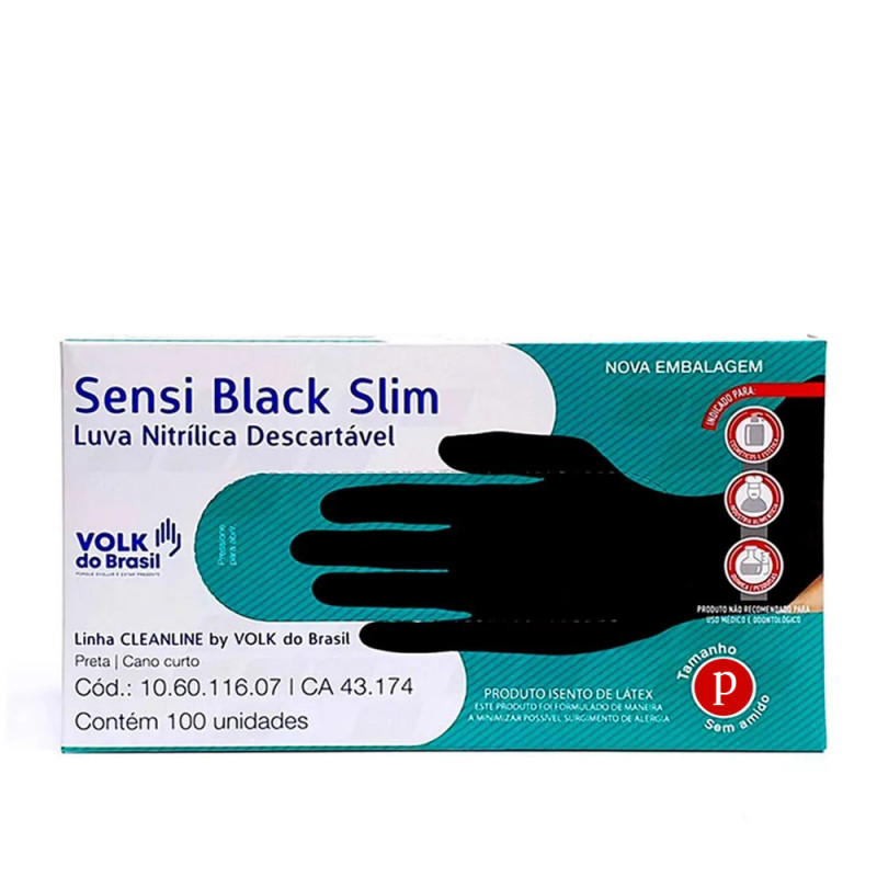 LUVA NITRILICA PRETA P SENSI S/PO VOLK - 106000107 CX COM 50 UN