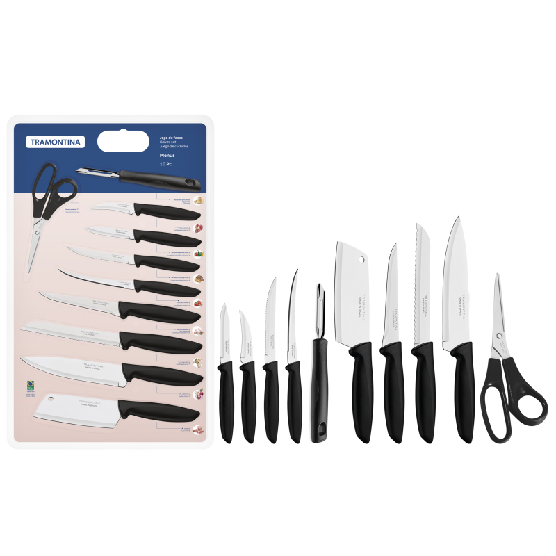 Kit Facas Plenus Lâminas Aço Inox 10 Peças Preto Tramontina