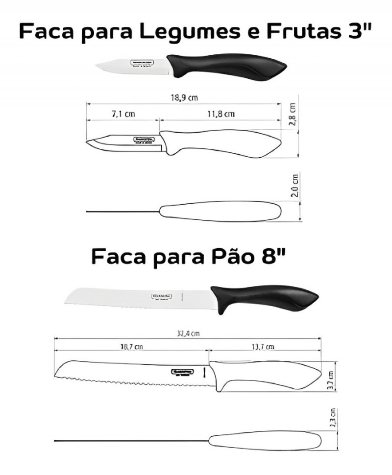 Jogo De Facas Tramontina Aço Inox Affilata Preto 7 Pç