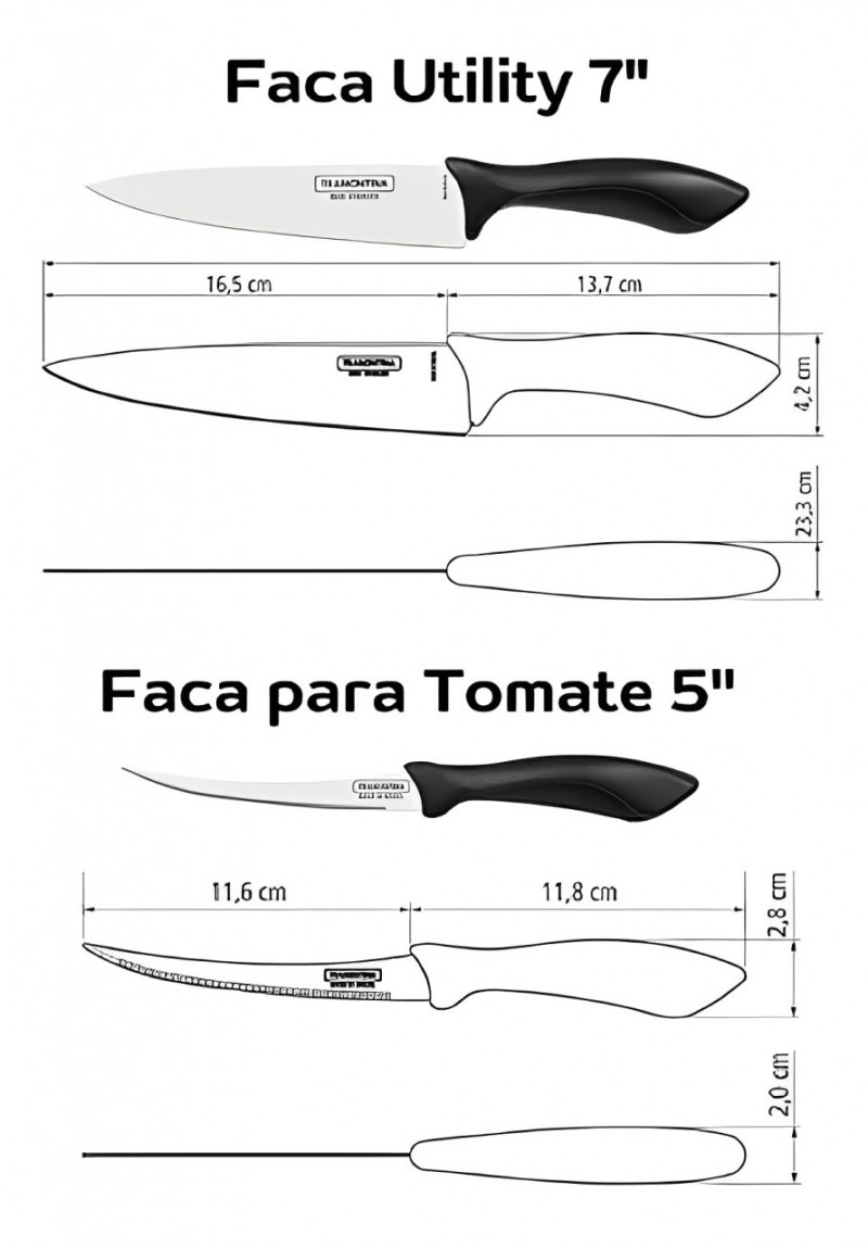 Jogo De Facas Tramontina Aço Inox Affilata Preto 7 Pç