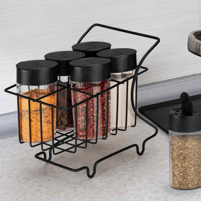 Porta Temperos Condimentos Carrinho 6pçs Preto Arthi 2436