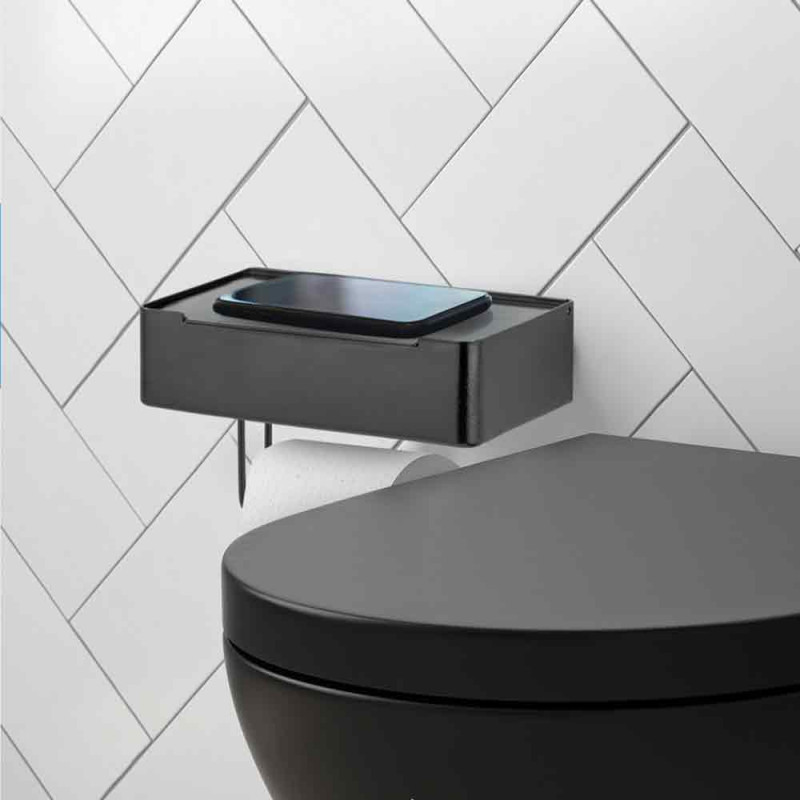 Suporte Papel Higiênico Lenço Suporte p/ Celular Preto 8380