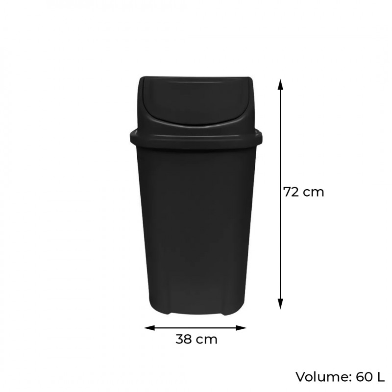 LIXEIRA BASCULANTE 60 LT LAR PLASTICOS - 1386-PRETO UN COM 1 UN