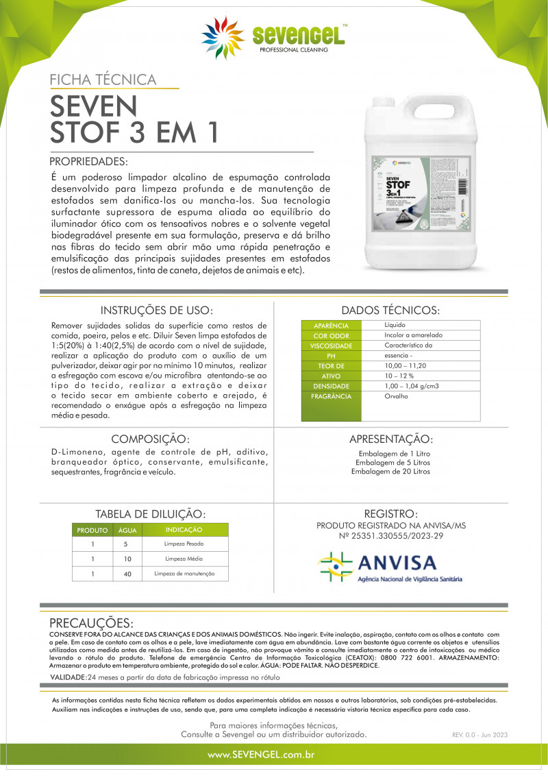Limpador Uso Geral Stof 1 Litros 3 em 1 Sevengel -11741