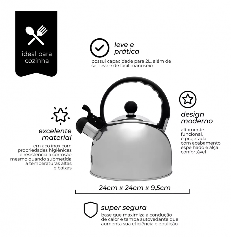 CHALEIRA INOX AJ10129 MIMO - 3545 UN COM 1 UN