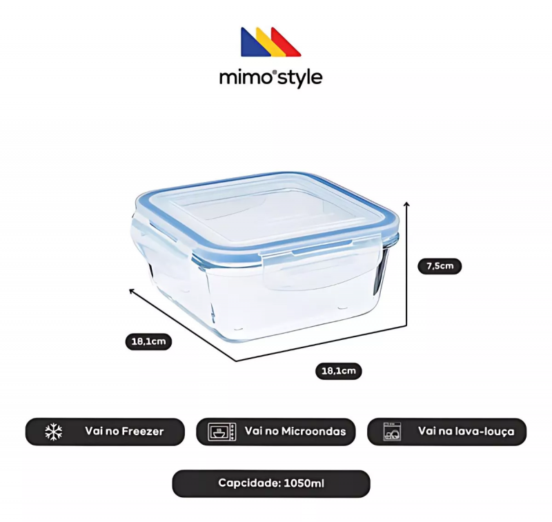 POTE QUADRADO BORO 1050 ML VD22283 MIMO - 8175 UN COM 1 UN