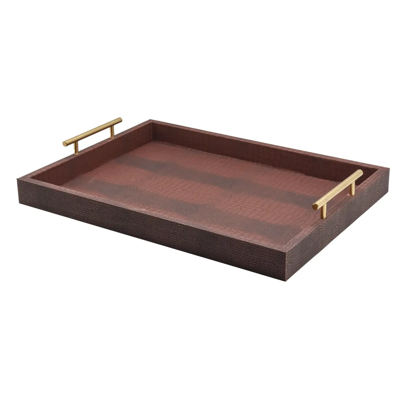 Bandeja Decorativa Organizadora Escritório Couro Mocca 2727