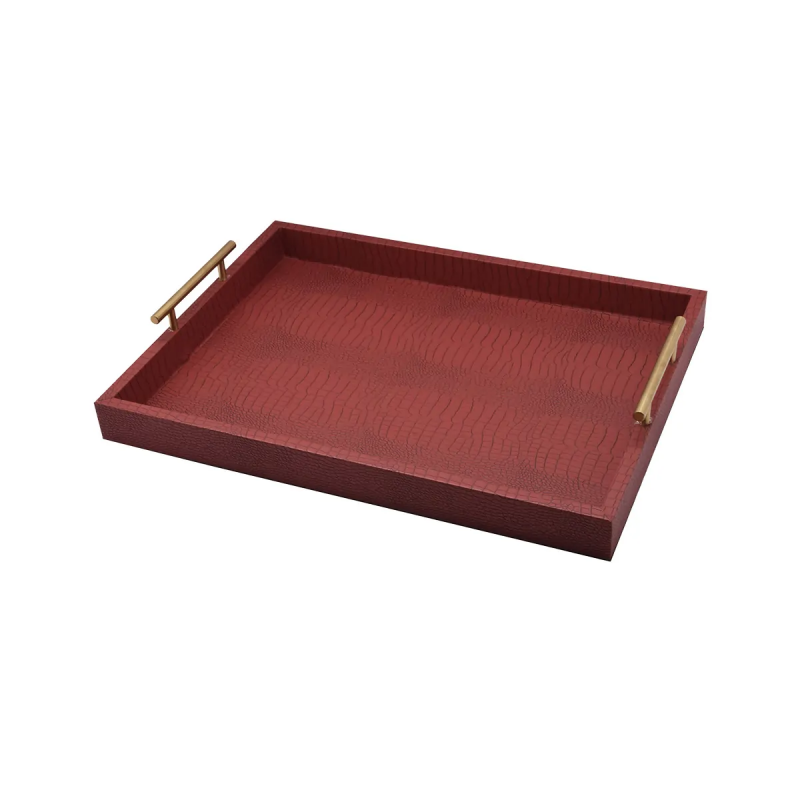 Bandeja Decorativa Organizadora Escritório Couro Rubi 2728