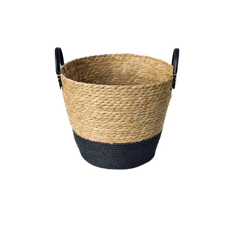Cesto De Fibra Natural C/alca 33x28cm Preto Paramount 3014