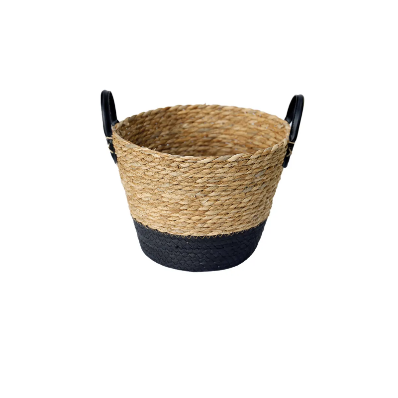 Cesto De Fibra Natural C/alca 28x22cm Preto Paramount 3015