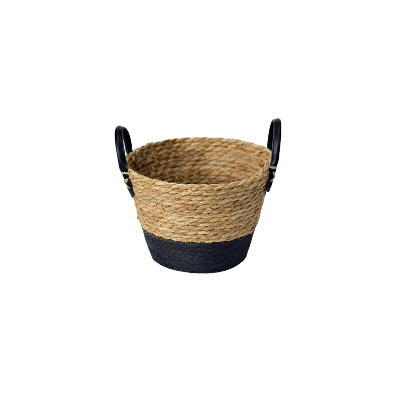 Cesto De Fibra Natural C/alca 24x18cm Preto Paramount 3016
