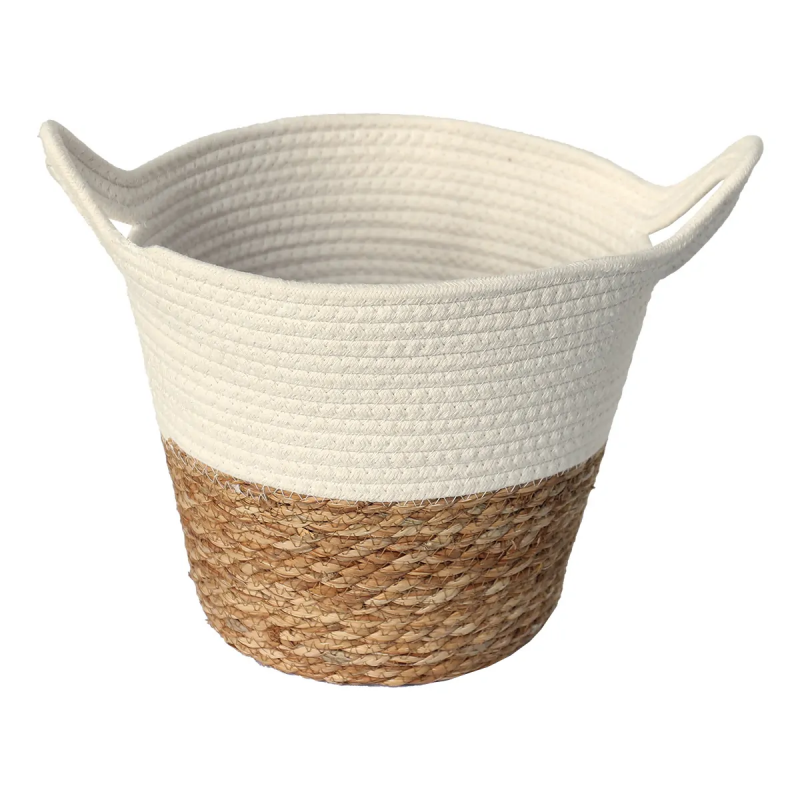 Cesto De Fibra Natural e Algodão C/ Alça Multiuso 30x25 3032