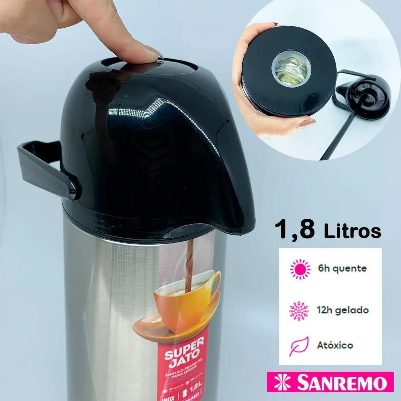 GARRAFA TERMICA PRESSAO EXPRESSAR 1,8LT - SR1089 INOX UN COM 1 UN