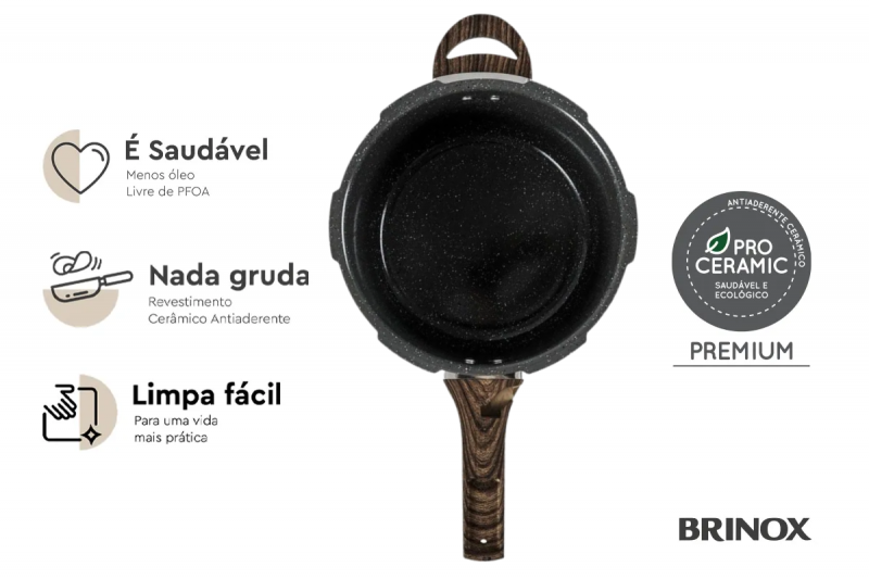 Panela Pressão Brinox 4,2L Indução Grafite Ceramic Life 20cm