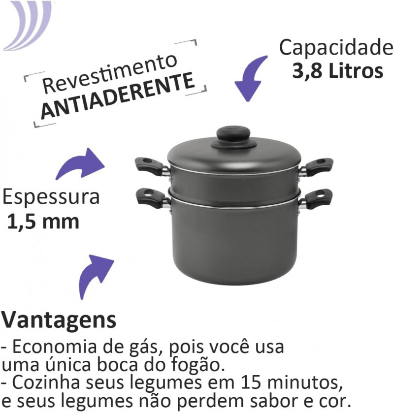 Panela Cozimento Vapor Vaporella 20 Antiaderente 3x1 Grafite