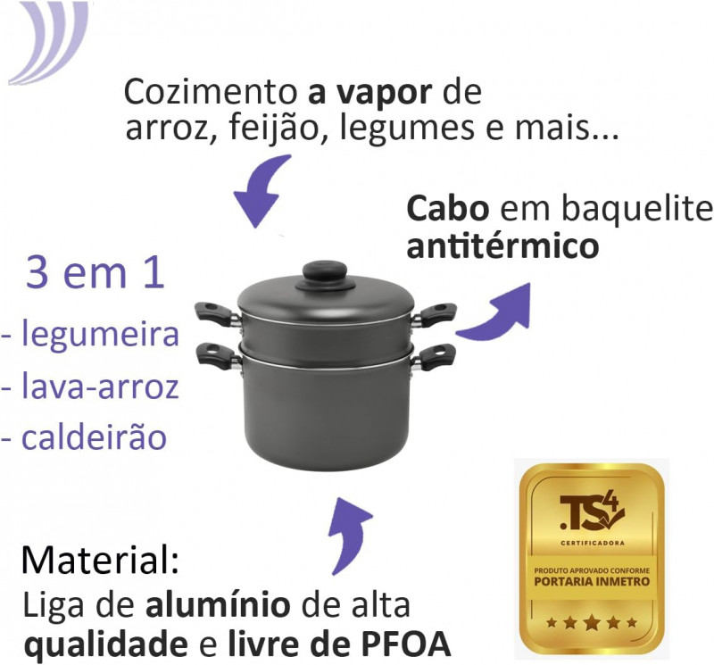 Panela Cozimento Vapor Vaporella 20 Antiaderente 3x1 Grafite