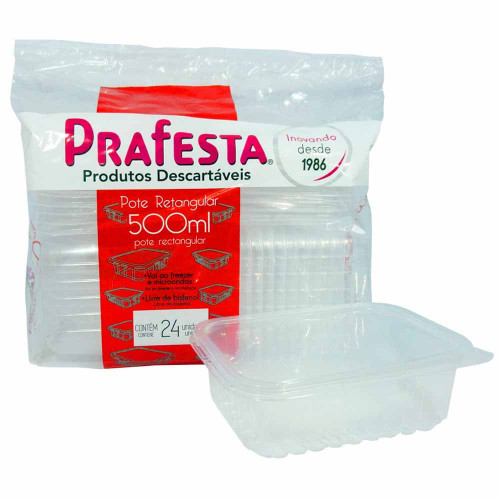 Pote Retangular Marmita C/ Tampa Prafesta 500Ml-24Un (8311)