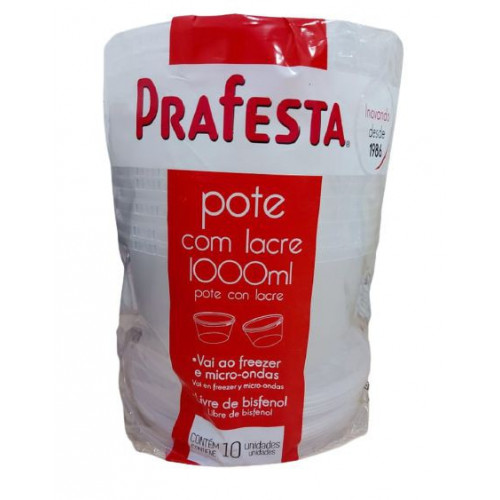POTE REDONDO C/ TAMPA E LACRE 1000 ML PRAFESTA PT C/ 10 UN (8809)