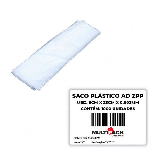 SACO PLÁSTICO AD 6CMX23CMx003Mi C/1000 ZPP