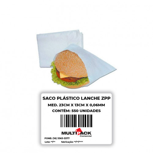 SACO PLÁSTICO PARA LANCHE AD 23X13X0,06 Mi 1 KG C/ 550 UN ZPP