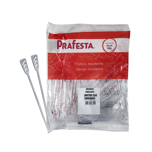 MEXEDOR DE CAFÉ PRAFESTA CRISTAL PT C/ 250 UN (8755)