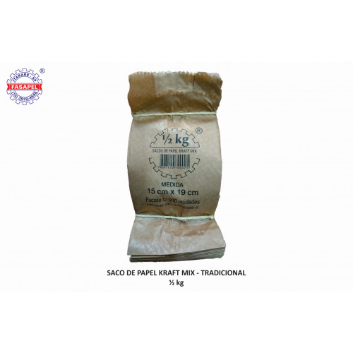 SACO KRAFT MIX 1/2 FASAPEL PT C/ 500 UN