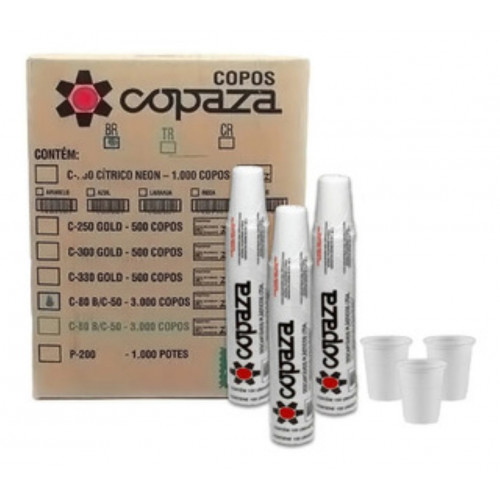COPO PLASTICO 80 ML PS COPAZA CX C/ 3000 UN (1546-BOCA 50)