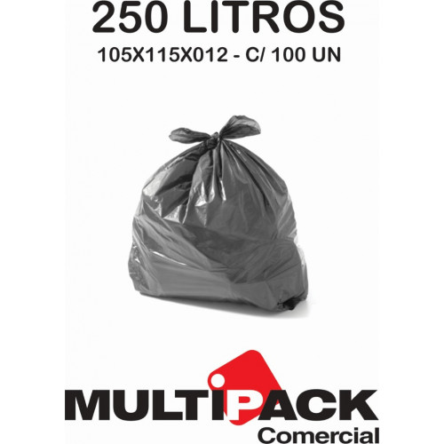 SACO DE LIXO 250 LITROS 105X115X12 MULTIPACK - CINZA C/ 100 UN
