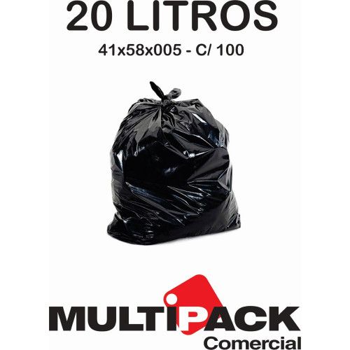SACO DE LIXO 20 LITROS 41X58X005 MULTIPACK - PRETO C/ 100 UN