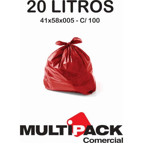 SACO DE LIXO 20 LITROS 41X58X005 MULTIPACK - VERMELHO C/ 100 UN