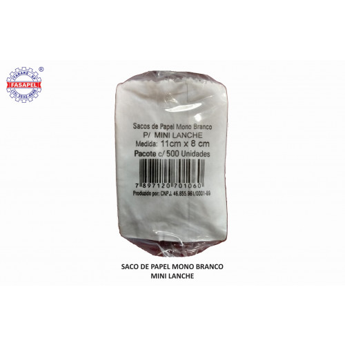 SACO DE PAPEL MONO PARA MINI LANCHE FASAPEL PT C/ 500 UN