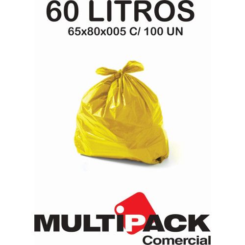 SACO DE LIXO 60 LITROS 65X80X005 MULTIPACK - AMARELO C/ 100 UN