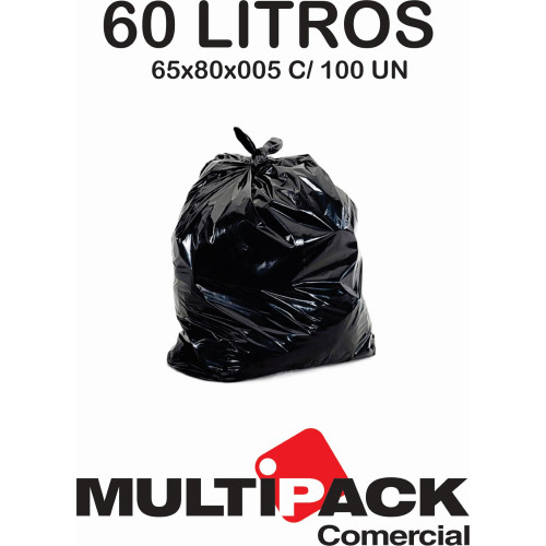 SACO DE LIXO 60 LITROS 65X80X005 MULTIPACK - PRETO C/ 100 UN