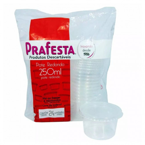 POTE REDONDO C/ TAMPA 250 ML PRAFESTA CX C/ 432 UN (8201)