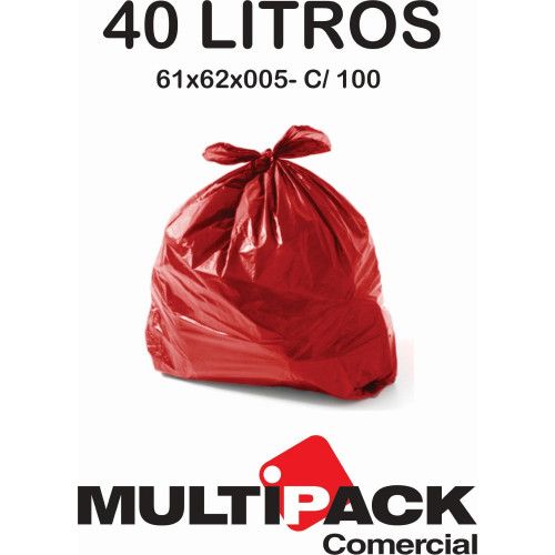 SACO DE LIXO 40 LITROS 61X62X005 MULTIPACK - VERMELHO C/ 100 UN