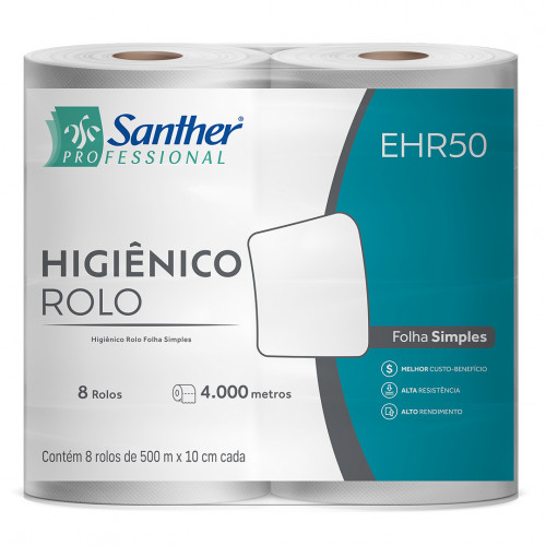 PAPEL HIGIENICO FOLHA SIMPLES 8X500 MT SANTHER (EHR50)