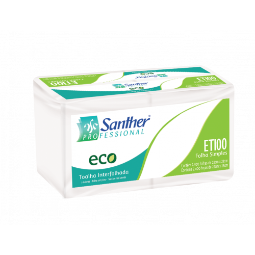 TOALHA DE PAPEL INTERFOLHADO FOLHA SIMPLES 3 DOBRAS SANTHER FD C/ 2400 FOLHAS (ETI00)