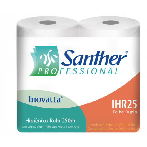 PAPEL HIGIENICO FOLHA DUPLA 8X250 MT SANTHER (IHR25)