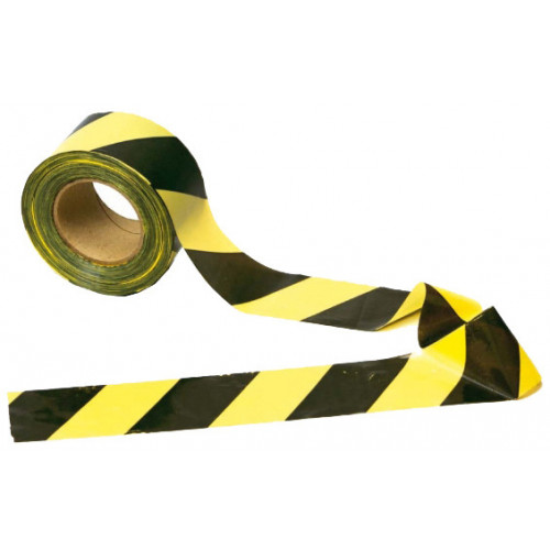 FITA DEMARCAÇÃO DE ÁREA AMARELA E PRETA 6,5 CM X 160 M THR CX C/ 16 UN