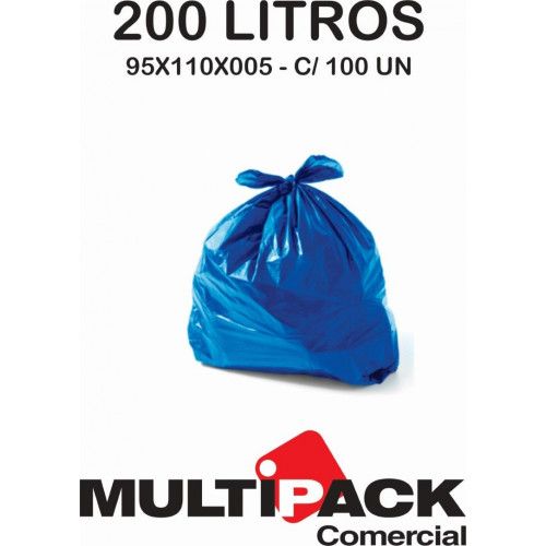 SACO DE LIXO 200 LITROS 95X110X005 MULTIPACK - AZUL C/ 100 UN